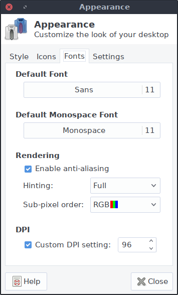 XFCE font settings
