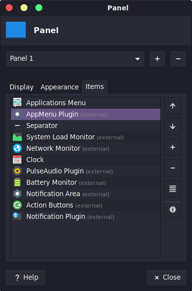 Xfce4 panel items